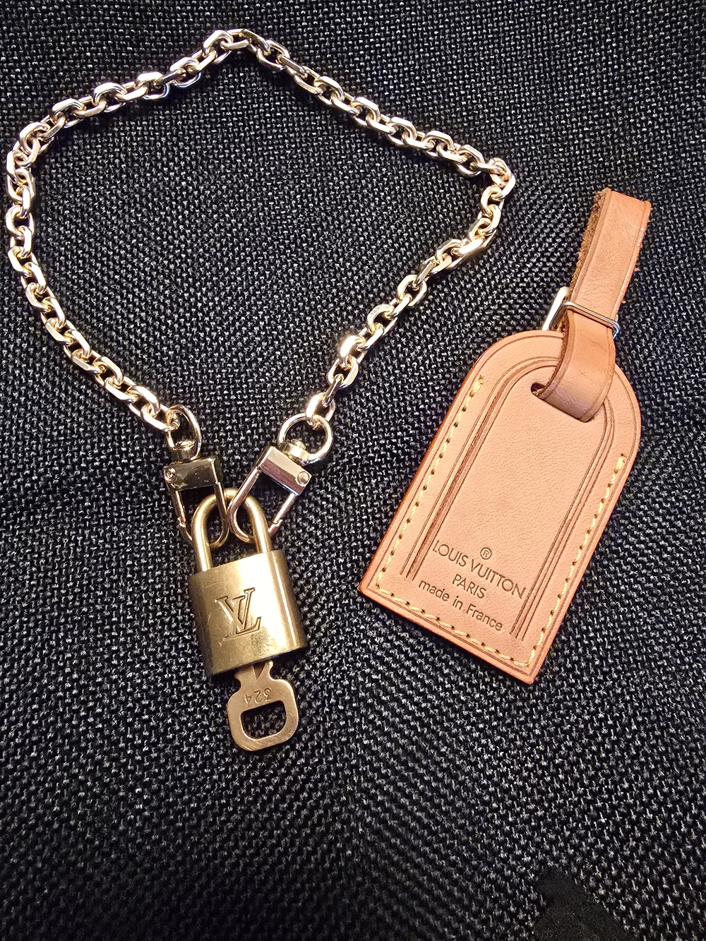 Louis Vuitton Gold Chain Padlock Necklace with Tan Leather Tag